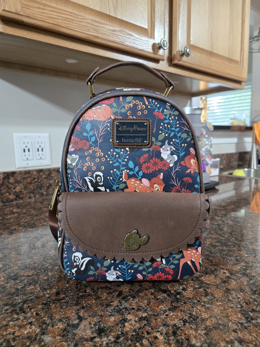 Disney Floral Bambi Mini Backpack - Navy/Brown/Coral